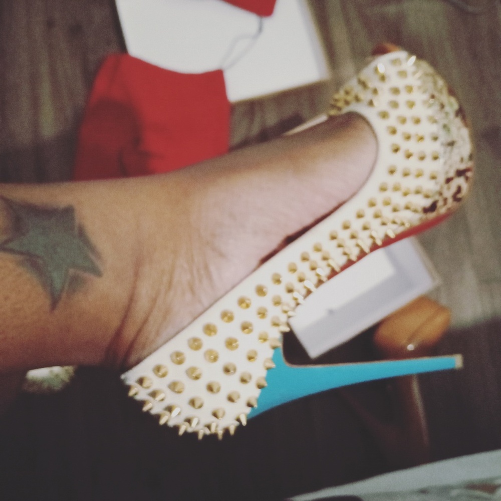 100% Authentic Christian Louboutin Multicolor Spiked Peeptoe Heels